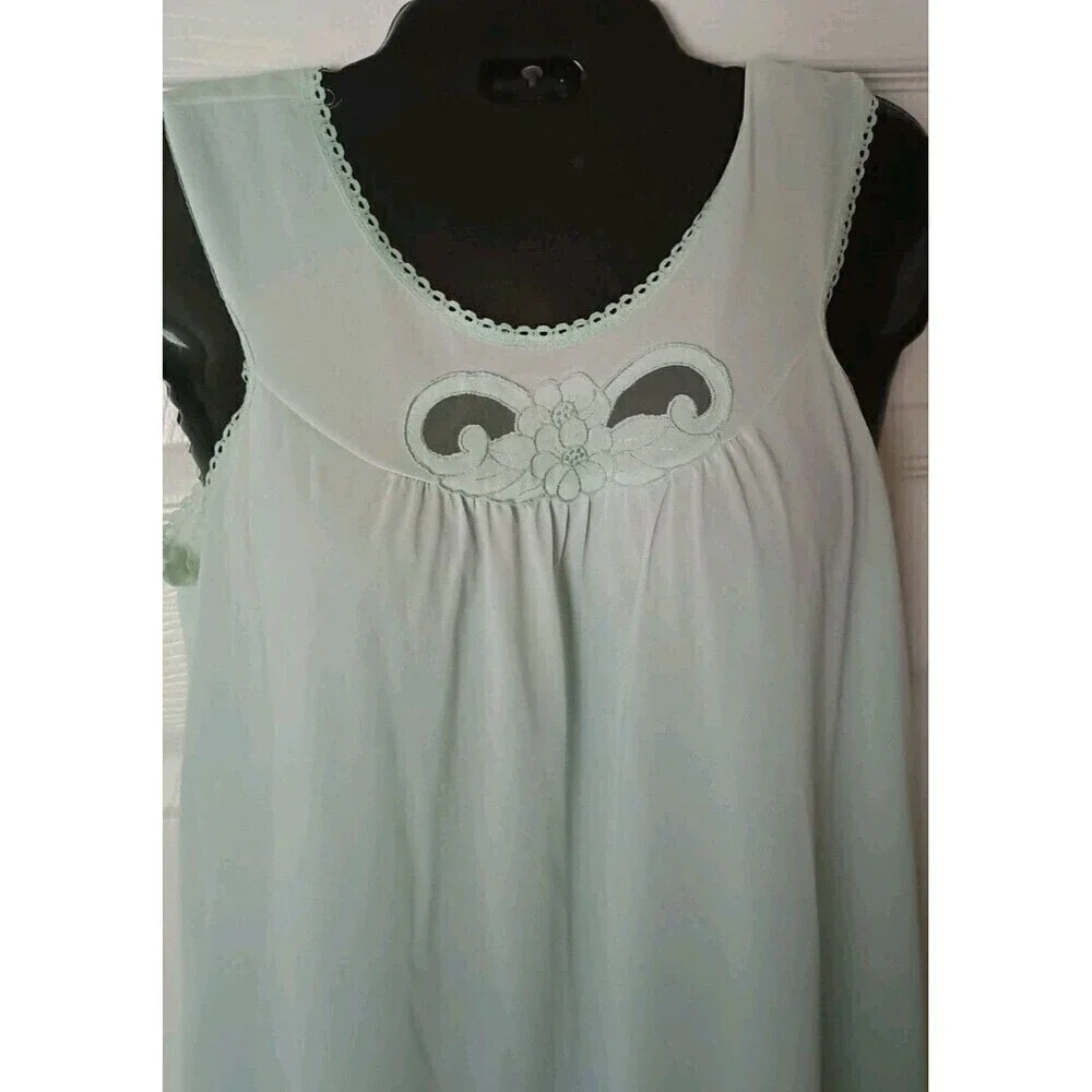 Lorraine Satin Nightgown Size Small Women's Seafoam Green Sleeveless Nylon USA